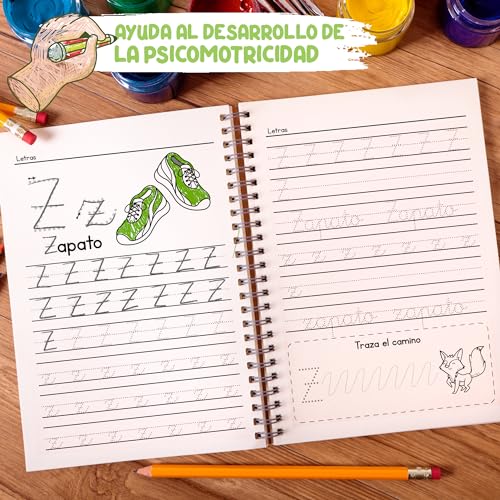 Finoly Notatnik Nauka pisania liter i cyfr Pauta Montessori - Dzieci 3 do 6 lat- Kaligrafia książka Wstępne pisanie Czytanie Czytanie Zajęcia i ćwiczenia: Litery Liczby Słowa Grafomotoryczność