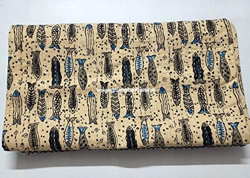 Handblock Handmade Quilted Blanket Indian Cotton Block Print Bedspread Kantha Work Bohemian Bed Decor Throw Blanket King Size 90X108 inch