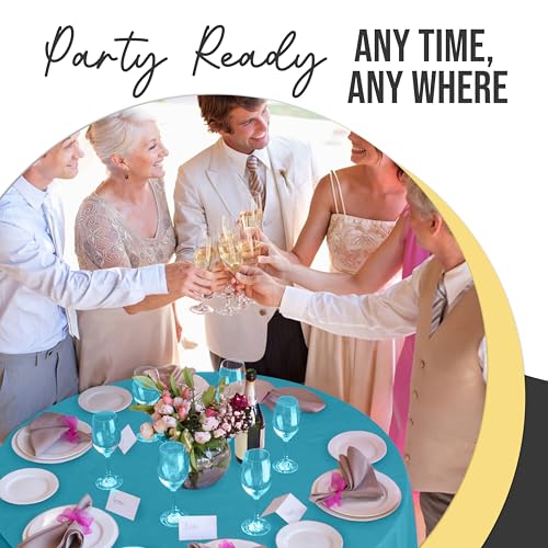 Image of Exquisite 66% Thicker Premium Turquoise Round Tablecloth 0.5 Mil 6 Pack Plastic Table Cloth Disposable 84 Inch Round Plastic Tablecloth Won't Tear Easily Like Cheap Thin Brands