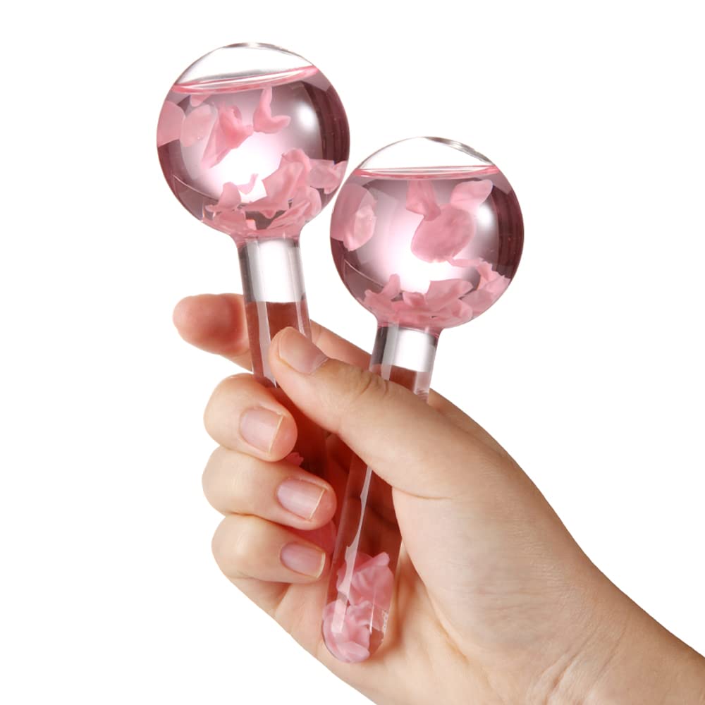 Eiskugeln für Gesichtsbehandlungen, straffen die Haut und reduzieren Schwellungen, kalte oder heiße Hautmassagegeräte, Eiskugeln für Gesicht verbessern die Durchblutung und dunkle Ringe (Rosa)