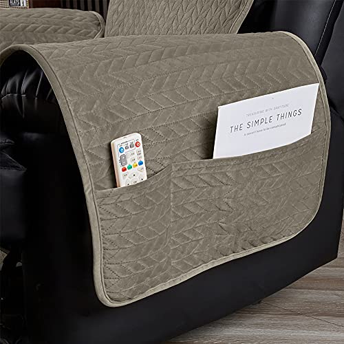 Stonecrest Recliner Chair Cover, Water Resistant Velvet Quilted Slipcover, Stay In Place (Taupe/Grey, Recliner 23" Regular) #TOP1