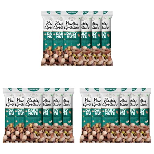 Image of Nutty Gritties Daily Nuts with 5 Exotic Nuts Macadamias, Hazelnuts, Pistachio Kernels, Almonds, Cashews | Dry Roasted with Himalayan Pink Salt | Healthy Snack with Zero Oil, 210g (Each Pouch 35g, Pack of 18)