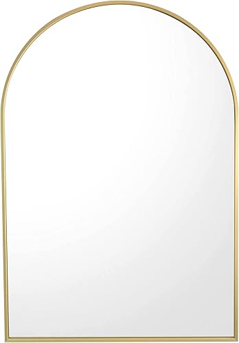 Kinger Home Espejo de pared arqueado dorado de 36 x 24 pulgadas para dormitorio, espejo colgante para pared