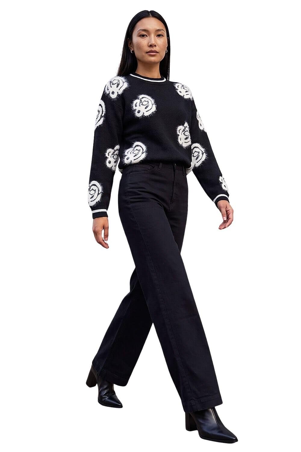 Roman Originals Women's Black Wide Leg Jeans For Uk Denim Trousers Palazzo Pants Jeggings Stretchy Cotton Summer Winter Smart Office Work Party Flattering Bottoms - Size 20