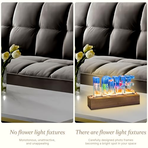 Image of Floral Letter LED Night Light: Resin Dried FlowerLetters Lamp with USB - Handmade Pressed Flower Nightlight Unique Customized Gift for Home Decoration (Blue, 1)