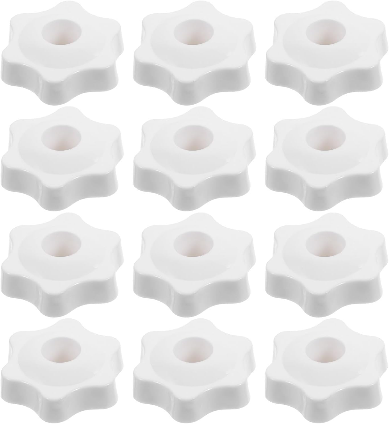 12pcs White M8 Star Knob Nuts with Hole, Knurled Grip