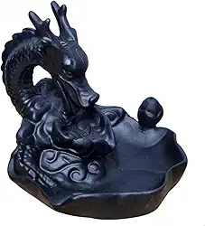 Incensario Cascata de Fumaça Invertida Dragão Medieval Incenso cone e Vareta Backflow Incensário Cone Cascata(Preto Fosco)