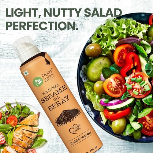 Image of Pure Nutrition Sesame Oil Spray | 100% Pure, Natural & Cold-Pressed | Cook Healthy with 10X Less Oil | Rich in Antioxidants & Nutrients | Ideal for Sauteing, Grilling & Salad Dressings | Heart-Healthy Oil - 200ml