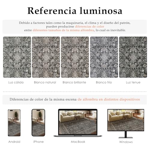 Miniatura 2 de Hugear Negro Vintage Grande Alfombras Salon 200x300cm Antideslizante Lavable Lavadora Tapetes Comedor Recibidor Habitacion Juvenil Cocina Exterior Pelo Corto