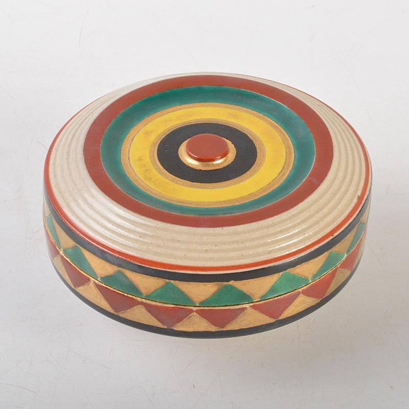 萬古焼 佐久間芳山造 色絵コマ 香合 共箱 V 6481 すみかすみれ 萬古