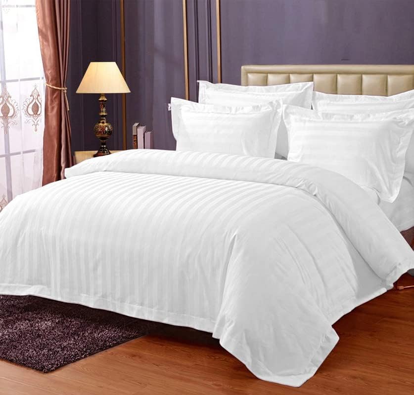 FLOATING DREAMS Plain Satin Stripes Ac Comforter Set King Size Double Bed with 1 Flat Bedsheet-90X100 Inch and 2 Pillow Covers (White, Single)-image-18