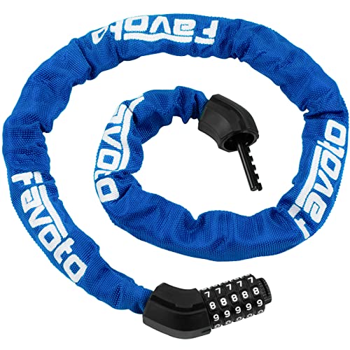 Favoto Candado de Bicicleta, Combinación Antirrobo de 5 Dígitos, Candado de Cadena Plegable, Bloqueo de Contraseña de Alta Seguridad para Bicicletas Motocicletas Scooters, 114cm Azul Oscuro