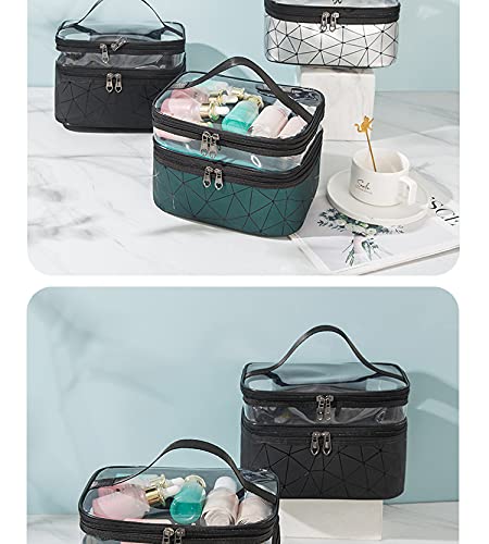 Image of Travel Cosmetic Makeup Case Wash Organizer Storage & Toiletry Bag Pouch for Women Inner Ware Organizer (2 Layer Heavy Black)