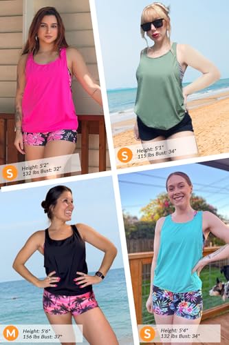 Image of Aqua Eve 3 Piece Tankini Swimsuit for Women Tank Bathing Suit with Shorts Open Back Athletic Swimwear