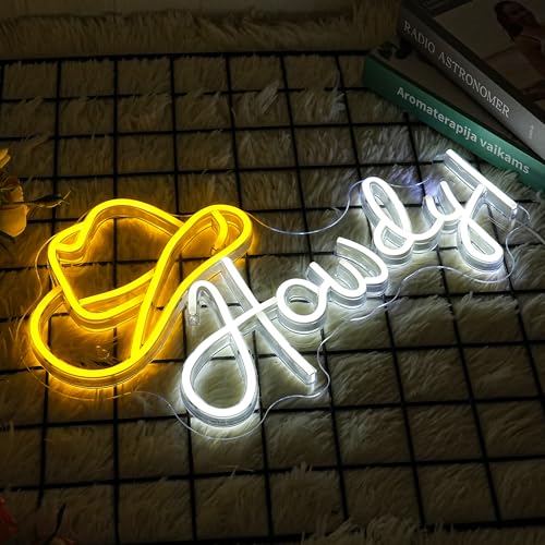 LMSIGNLY Cowboy Hat Neon Sign Howdy Cowboy Neon Signs Cool LED Neon Lights Dimmable Neon Signs USB Powered for Gameroom, Man Cave Beer Bar Cafe Recreation Room(Yellow White) by LMSIGNLY - Used condition - Image 5