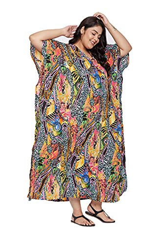 Image of Oussum Women Kaftan Plus Size Polyester Summer Lightweight Caftan Swimsuit Cover Ups Maxi African Mumu Lounge House Dress