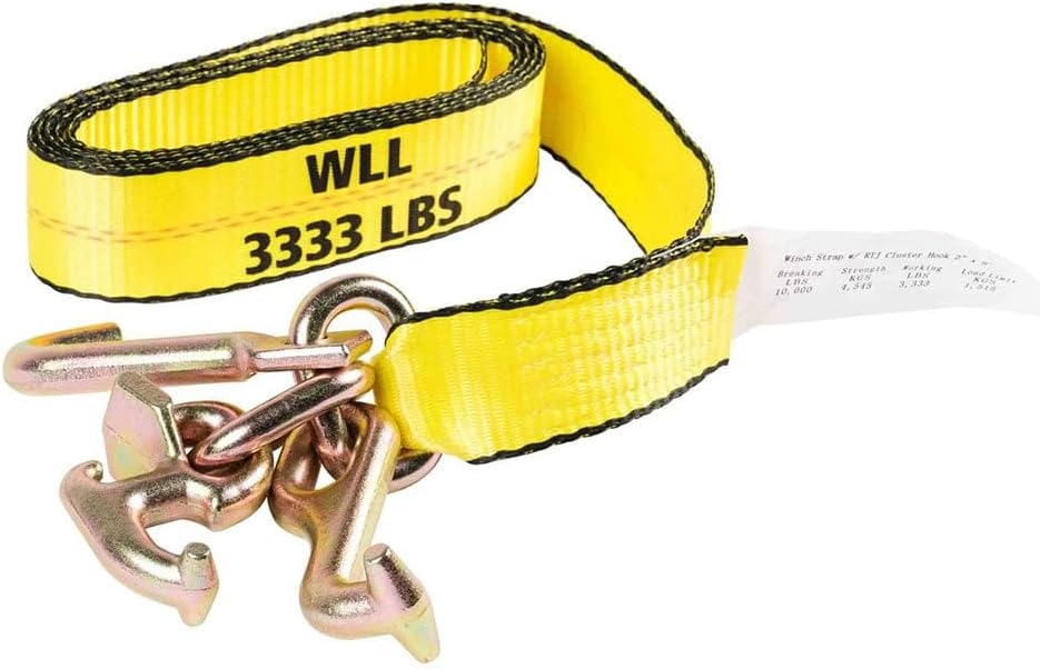 Mytee Products 4 Pack 2" x 8' Recovery Winch Strap with RTJ Cluster Hook - Heavy-Duty 3,333 lbs WLL Towing Tie Down Strap for Tow Trucks, Wreckers & Flatbed Cargo Securement