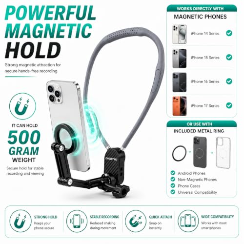 Image of Magnetic Neck Phone Holder for Mobile | Hands-Free Hanging Neckband Mobile Accessories for YouTube Vlogging, Photography, POV Recording, Travel & Shooting | Vlog Neck Gadgets for Smartphone