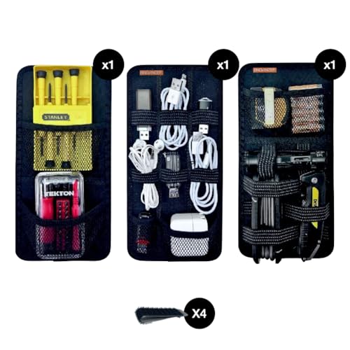 Travel Drawer Bin Organizers - Pack of 3, Elastic Panels for Cables, Cords, Electronics, Suitcase - Tactical Organizer Board for Junk Drawer and Bin