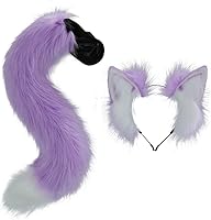 Vista 12 de VIGVAN Juego de orejas y cola de cosplay de animales, lobo, zorro, gato, mapache (blanco bronceado)