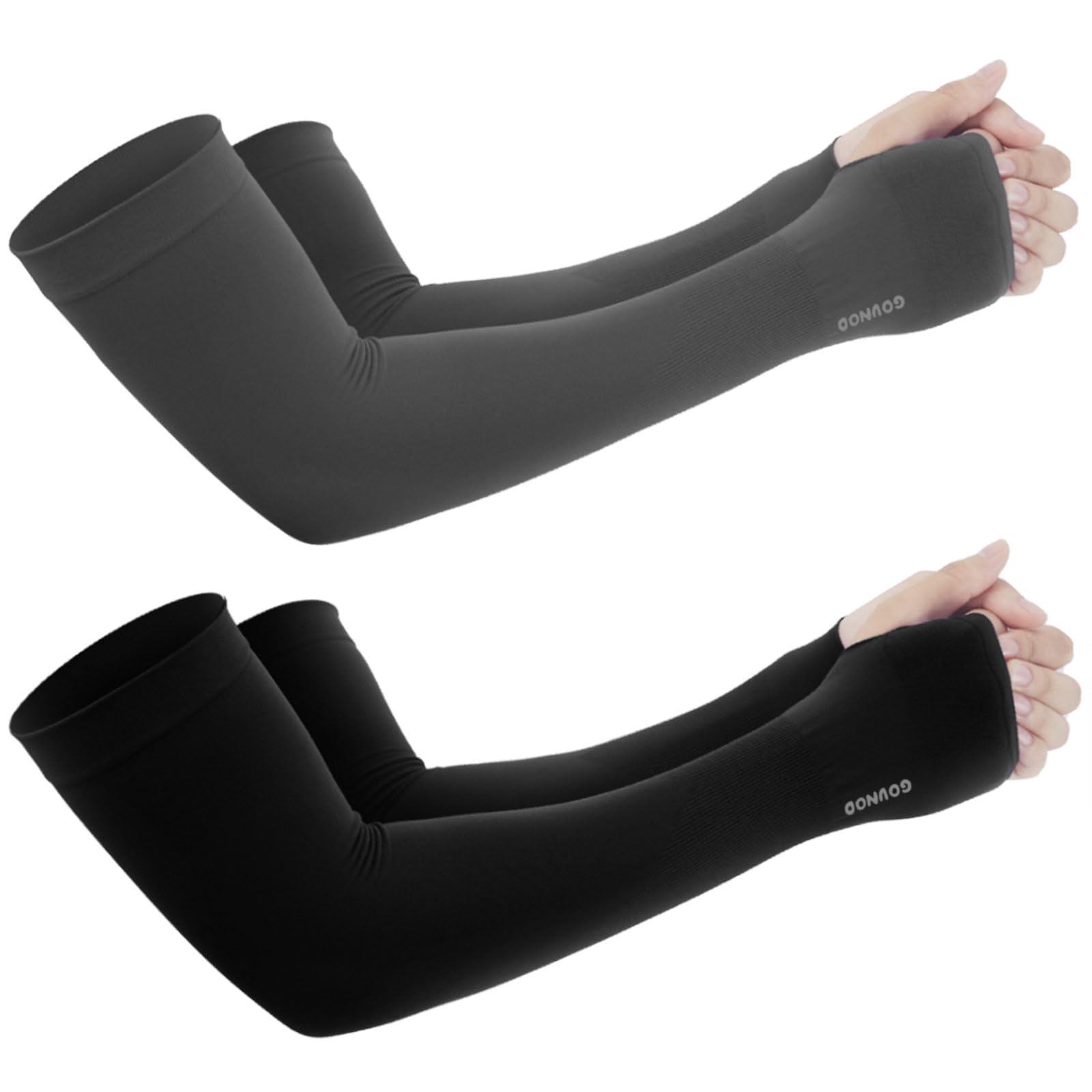 Arm Sleeves Ultimate Sun Protection, Cooling Comfort, Tattoo Coverage for Men Women with Thumb Holes, 2 Pairs:black,dark Grey, Standard