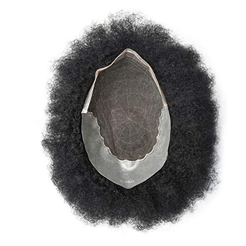 Miniatura 3 de Afro Toupee para hombres, unidad de cabello negro afroamericano rizado para hombre, peluca tipo tupé para hombres negros, encaje frontal para
