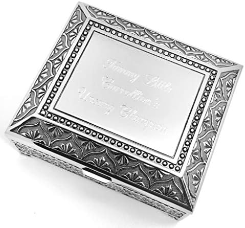 Newfavors Personalized jewelry box with 3 lines text engraving - Engraved 4 Inch Antique jewelry box bridesmaid or flower girl gift