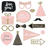 Fully Assembled 15 Birthday Quinceanera Photo Booth Props - Set of 30 - Pink & Gold Quince Selfie Signs - Cute 15th Party Supplies & Decorations with Real Glitter - Did We Mention No DIY - Image 5