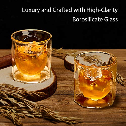 ZENS Whiskey Glass Set,Hand Blown Double Walled Lowball Scotch Whiskey Glasses of 2,Unique Octagonal 7.4oz Old Fashioned Glasses for Bourbon,Cognac Gift - Thumbnail 2