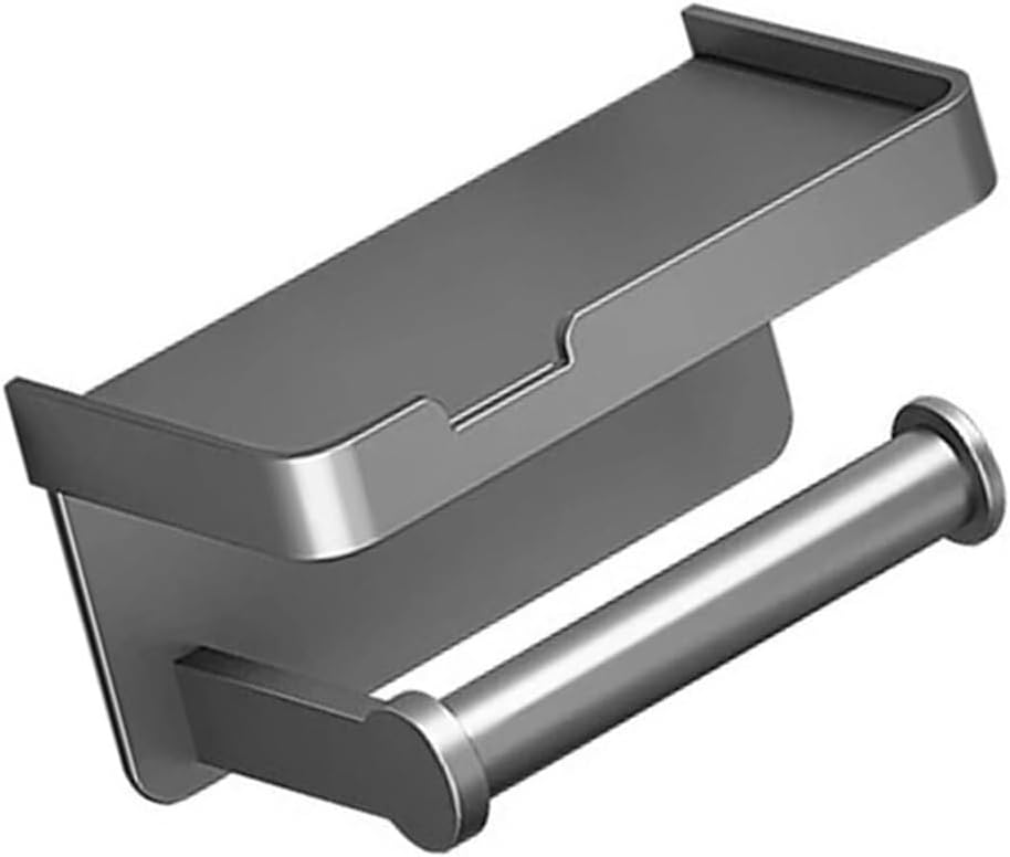 Bathroom Tissue Holder Aluminum Alloy Holder Wall Mounted Storage Organizers Tissue Roll Dispenser Space Saving Shelf Wall Mounted(Black)