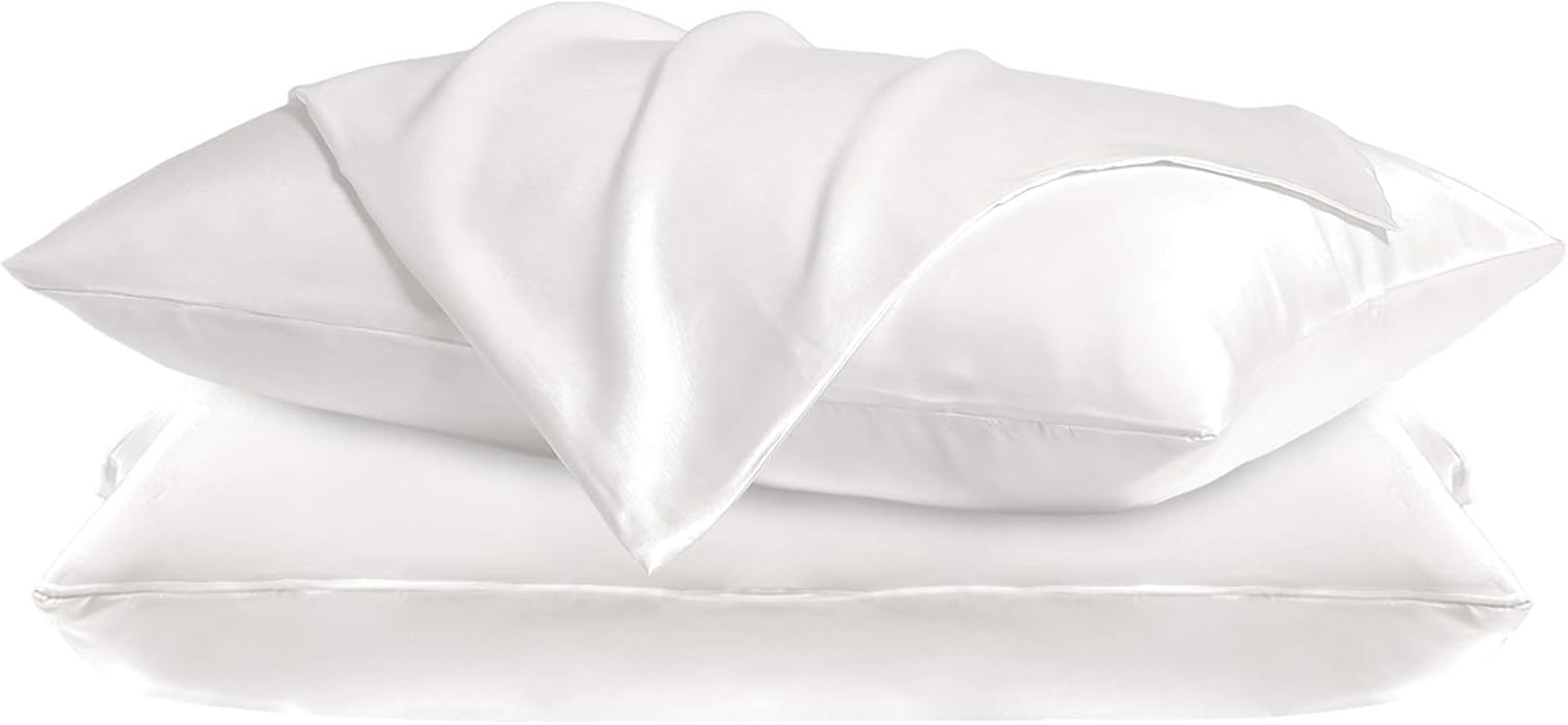 Exclusivo Mezcla Satin Pillowcase for Hair and Skin, 2 Pack King Size Silky Pillowcases with Envelop Closure, (White, 20”X36”)