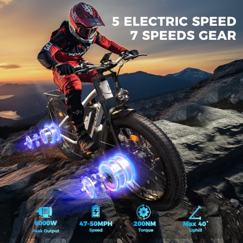 Image of 6000W Electric Bike for Adult, 60V 20Ah Dual Motor Ebikes, Max 50MPH Up to 100 Miles Range, 26 inch Fat Tire Electric Bicycles for Men Women