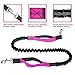 Hands Free Dog Leash for Running Walking Training Hiking, Dual-Handle Reflective Bungee, Poop Bag Dispenser Pouch, Adjustable Waist Belt, Shock Absorbing, Ideal for Medium to Large Dogs (Black W Pink)