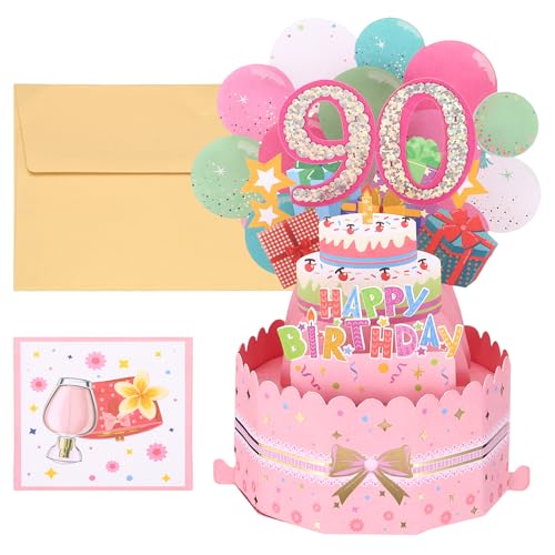 Carte de vœux 90e anniversaire 3D rose le cadeau idéal avec enveloppe pour femme