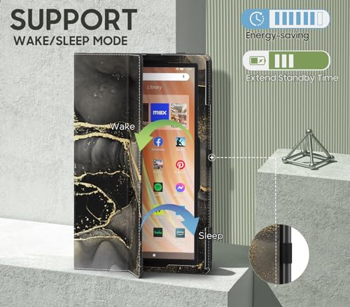 Image of MoKo Case Fits All-New Kindle Fire HD 10 & 10 Plus tablet (13th /11th Generation, 2023 /2021 Release) 10.1 inch - Slim Folding Stand Cover with Auto Wake /Sleep, Marble Black Gold