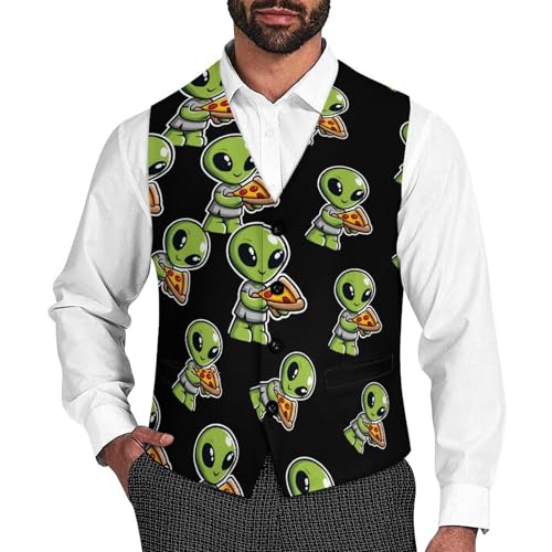 Alienes And Pizza Men's Suit Vest Slim Fit Business Dress Party Pattern Waistcoat Vest Top