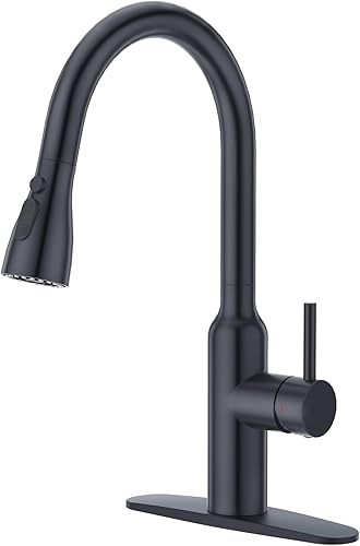 CREA - Llave de cocina color negro, llaves de cocina extraíbles con rociador de 3 modos, llaves de lavandería para servicios públicos de un solo