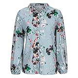 Bluse Damen Sommer, Langarm V-Ausschnitt Blusehemd, Casual Baumwolle Button-down Langarmshirt, Einfarbig Loose Oberteile Tops Shirts Für Frauen Teen Girls