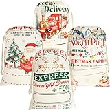 WorldBazaar 4 Pcs Large Christmas Canvas Gift Bags with Drawstring Reusable From Santa Sacks for Holiday Presents and Christmas Party Supplies