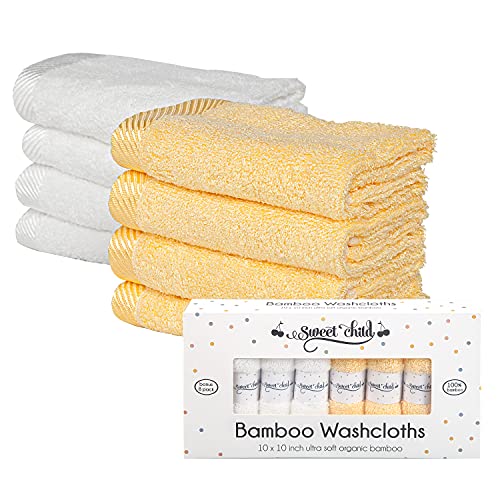 Image of Sweet Child 8-Pack Baby Washcloths -Super Soft Rayon Washcloth, Baby Wash Cloths for Newborn,Infants and Kids, Bath Baby Towels, Body and Face Towel, Face Cloths for Washing Face (Yellow/White)