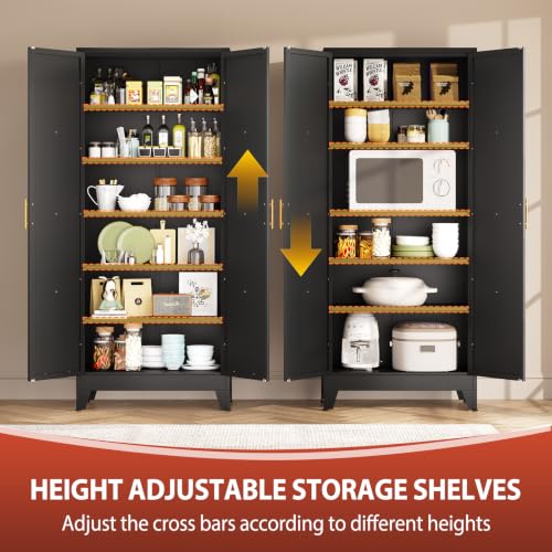 Image of PAOFIN 75 inch H Tall Kitchen Storage Cabinet with Doors | Freestanding Pantry Cabinet,Farmhouse Food Storage Cabinets,Tall Cabinets for Kitchen, Dining Room, Living Room(Black)