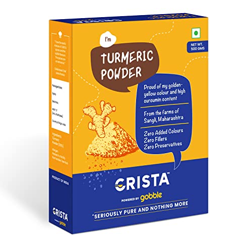 Image of CRISTA 500 gms Turmeric Powder | Pure Turmeric | Ground in-house | Zero added Colours, Fillers, Additives & Preservatives | Natural