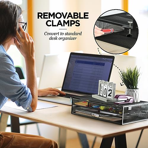 Organizador de gaveta sob a mesa, acessório de gaveta de mesa de metal, 2 gavetas deslizantes, organ