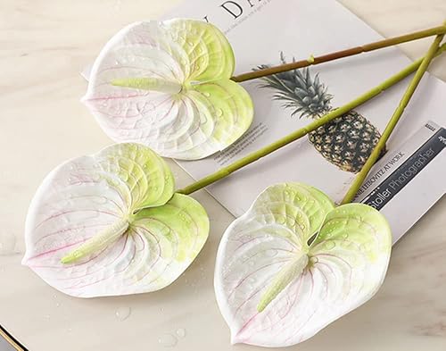 Miniatura 4 de NatureMan 8 flores artificiales de lirio de anturio de 24 pulgadas, flores permanentes para decoración del hogar, ramo y hojas verdes, decoración de