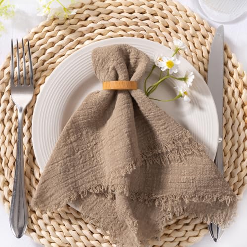 Image of MLMC 6 Pack Nude Cloth Napkins with Fringe Boho Linen Napkins Washable Reusable Rustic Dinner Table Decor 17 inchx17 inch for Wedding Party Bridal Baby Shower Home Decor