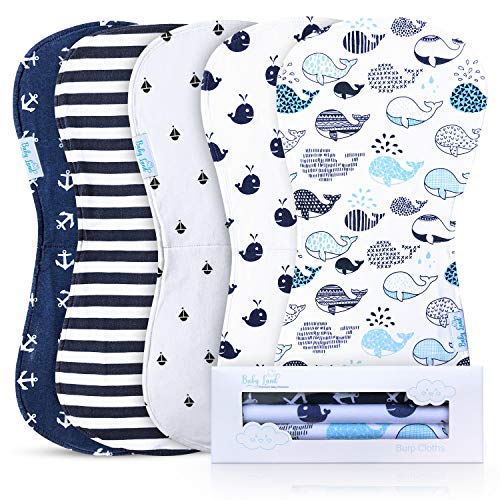 Image of Liphontcta Organic Burp Cloths for Baby Boys - 5-Pack Ultra Absorbent Burping Cloth, Burp Clothes, Newborn Towel - Milk Spit Up Rags - Burpy Bib for Unisex, Boy, Girl - Burp Cloths Set
