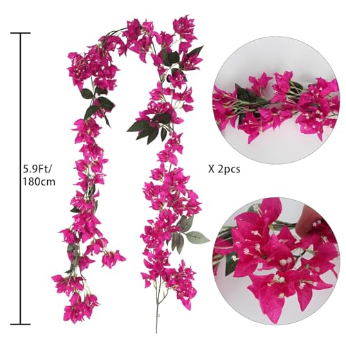 Image of Nutts Artificial Bougainvillea Silk Vines Creepers Hanging Flower Garland for Wedding & Home Decoration, Flower Garland (2, Pink)