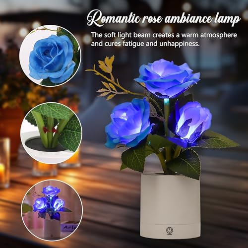 Image of Blue Rose Lamp for Womens Gifts, Flower Night Light for Relaxation and Serenity, Womens Her Mom Wife Girlfriend Friends for Valentines Christmas Day Anniversary Birthday Gifts (Blue)