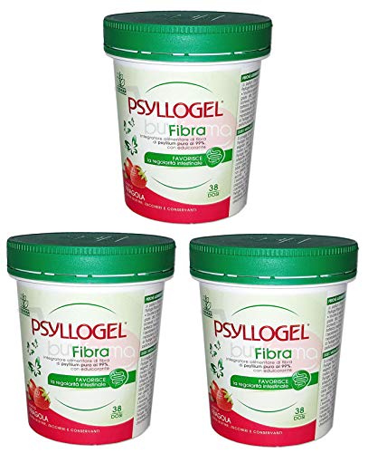 Buyfarma - Embalagem de 3 unidades de fibra de psyllium pura a 99% com sabor de morango – Promove a regularidade intestinal – 510 gramas de pó + presente surpresa