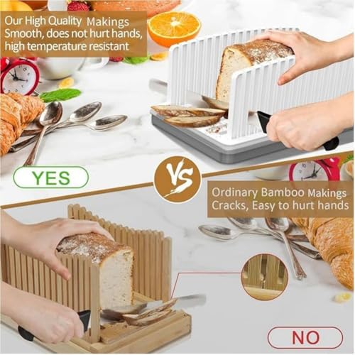 ZMdooreasy Bread Slicer With Adjustable Thickness Settings And Crumb Tray For Consistent For Homemade Bread, Bagels, And Cakes Slices, Compact Foldable Design - Image 5